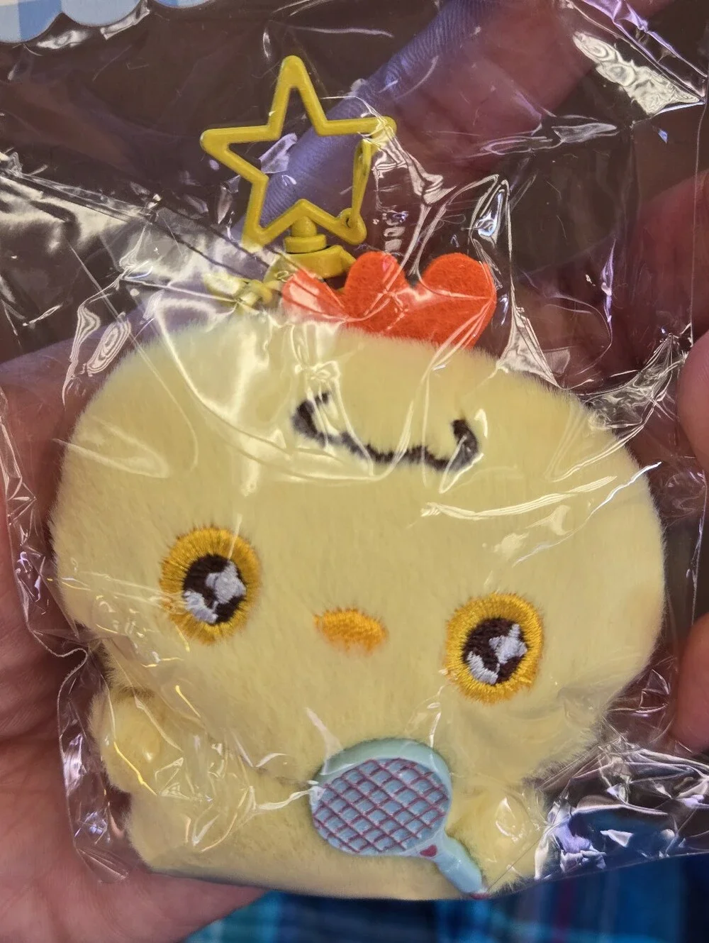 Cute Yellow Plush Chick Bag Charm/ Keychain with Tennis Racket
